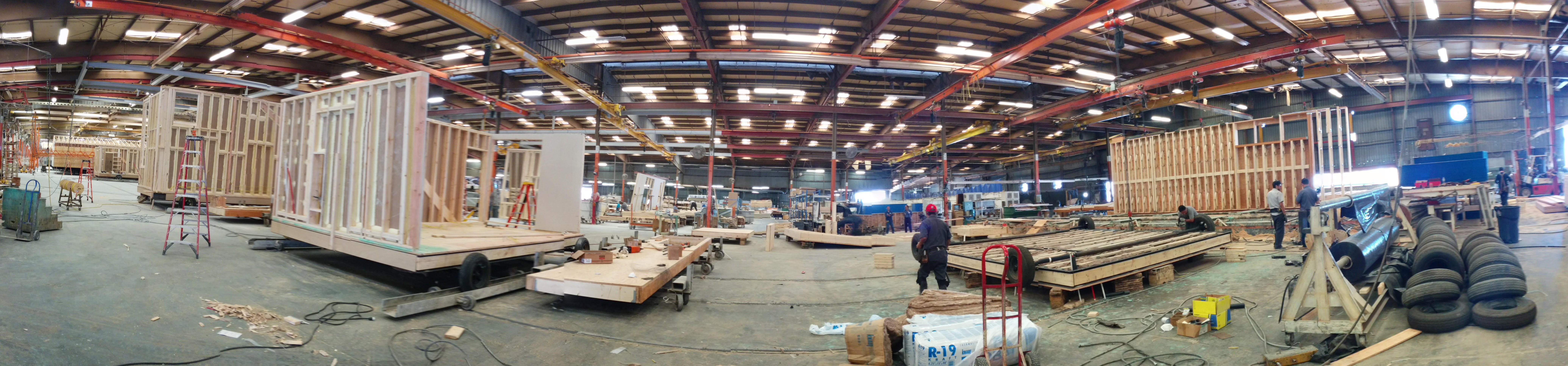 Panoramic view in wood-framed modular factory